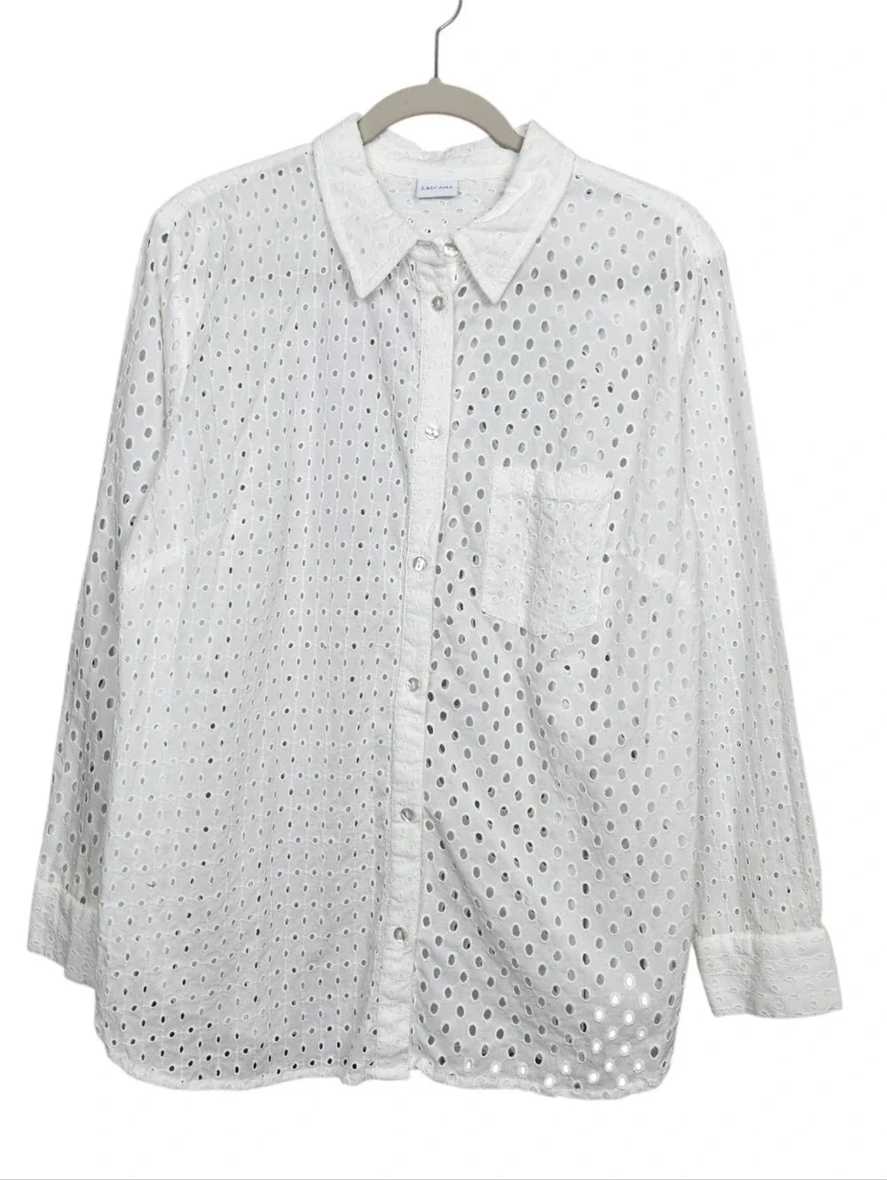 Lascana White Eyelet Button Up Long Sleeeve Collared Blouse Womens Size 12 - Picture 3 of 12